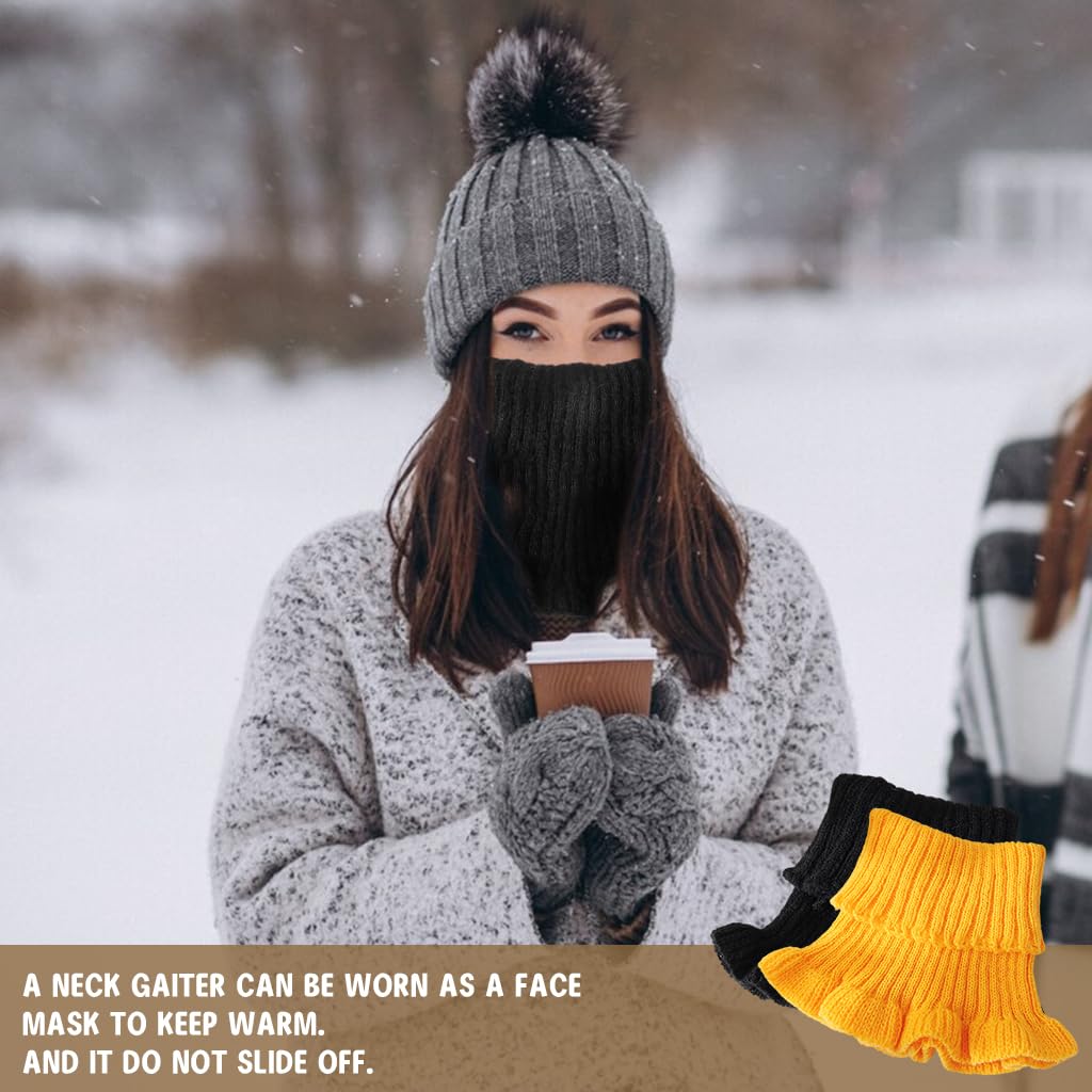 PALAY® 2Pcs Winter Fake Turtleneck Collar Fashion Warm Fake Collar with Flounce Hem Design Fashion Warm Fake Turtleneck Collar Sweater Collar for Crew Neck Sweaters, Blazers(Yellow& White)