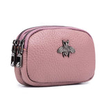 PALAY® Coin Purse for Women Pink Leather Double Layer Small Purse Mini Zipper Card Cash Pouch Utility Gift for Women Girls