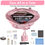 PALAY® Casual Shoulder Bag Hand Bag with Zip-up Closure Tote Bag for Women Fashion Pink Nylon Gym Bag with Yoga Mat Buckle Fashion Lightweight Carry On Bag for Fitness, Travel, Work, 39x15.5x31cm