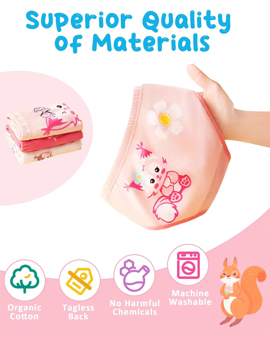 PALAY® 3 Pack Toddler Soft Cotton Underwear Cartoon Cotton Toddler Underwear Briefs Skinfriendly Breathable Elastic Cotton Girls Briefs for3-4 Years Olds, L