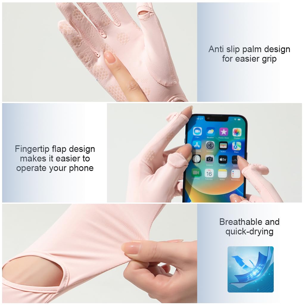 PALAY UV Protection Arm Sleeves for Driving and Cycling with Non Slip Palm and 22.2 in Length | Pink Ice Silk