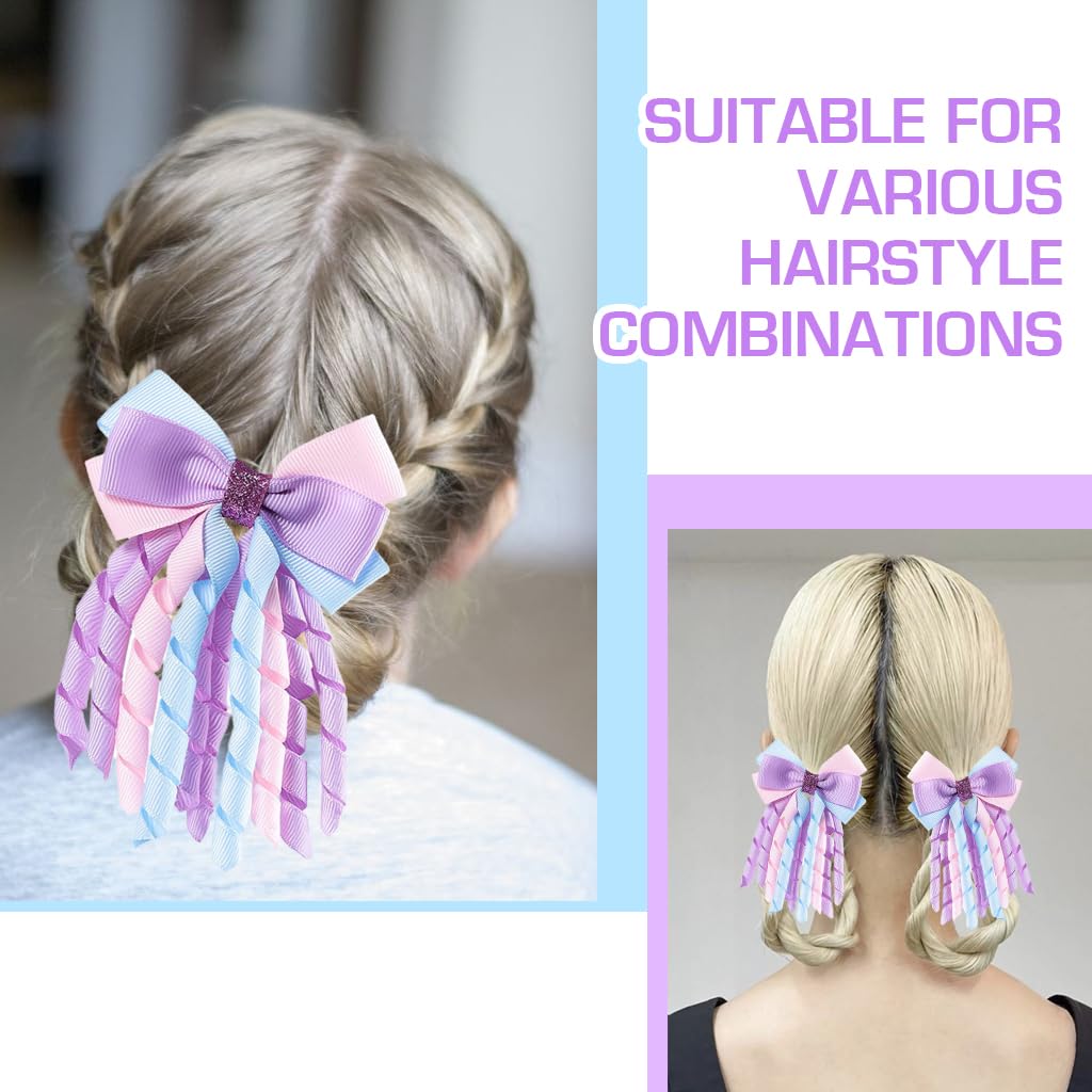 PALAY Ribbon Bow Hair Accessories for Girls featuring 6pcs Curly Design Clips | Purple Headpieces