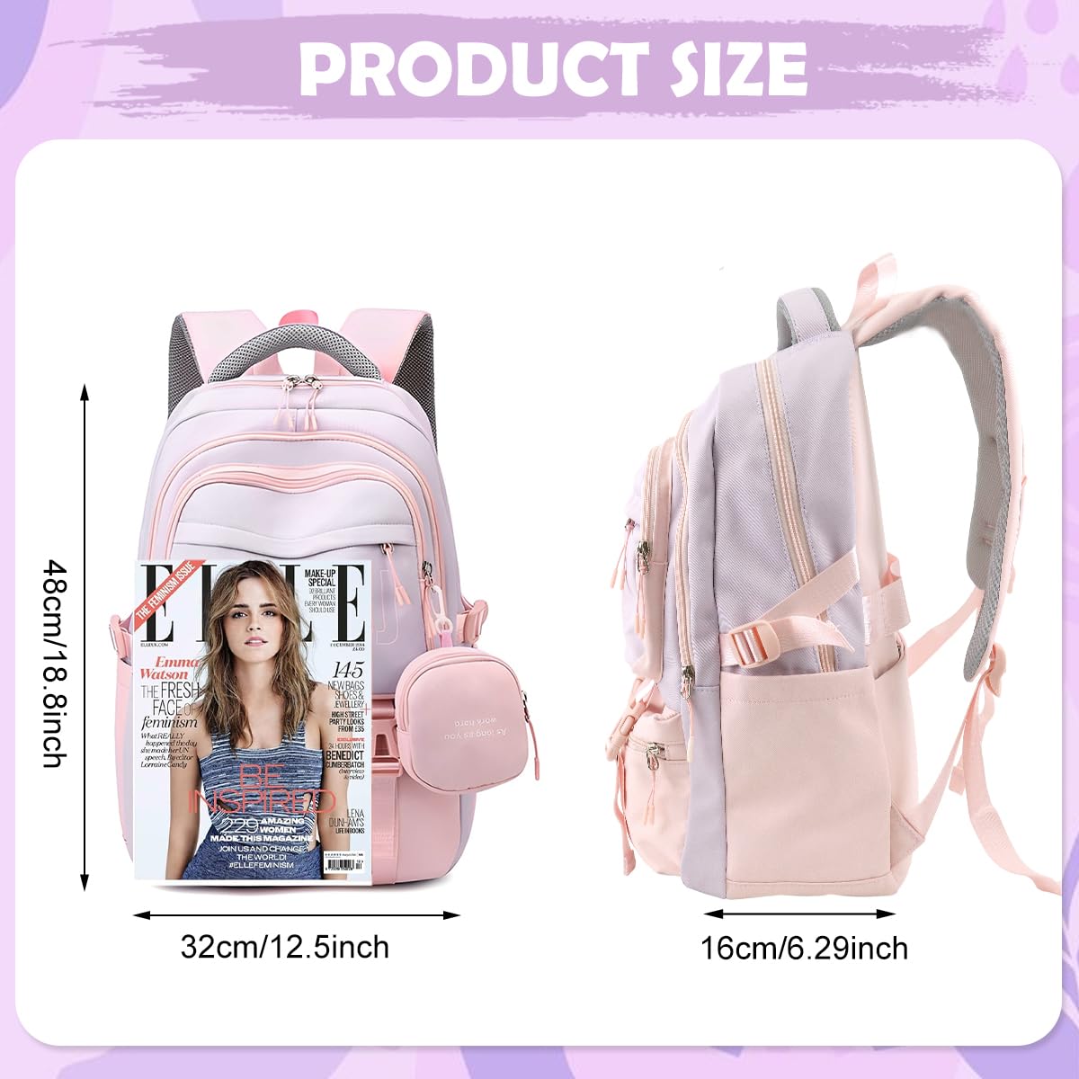 PALAY Girls Backpack for School and Travel with Padded Straps & Multi Compartments | Pink Nylon 3 PCS Set