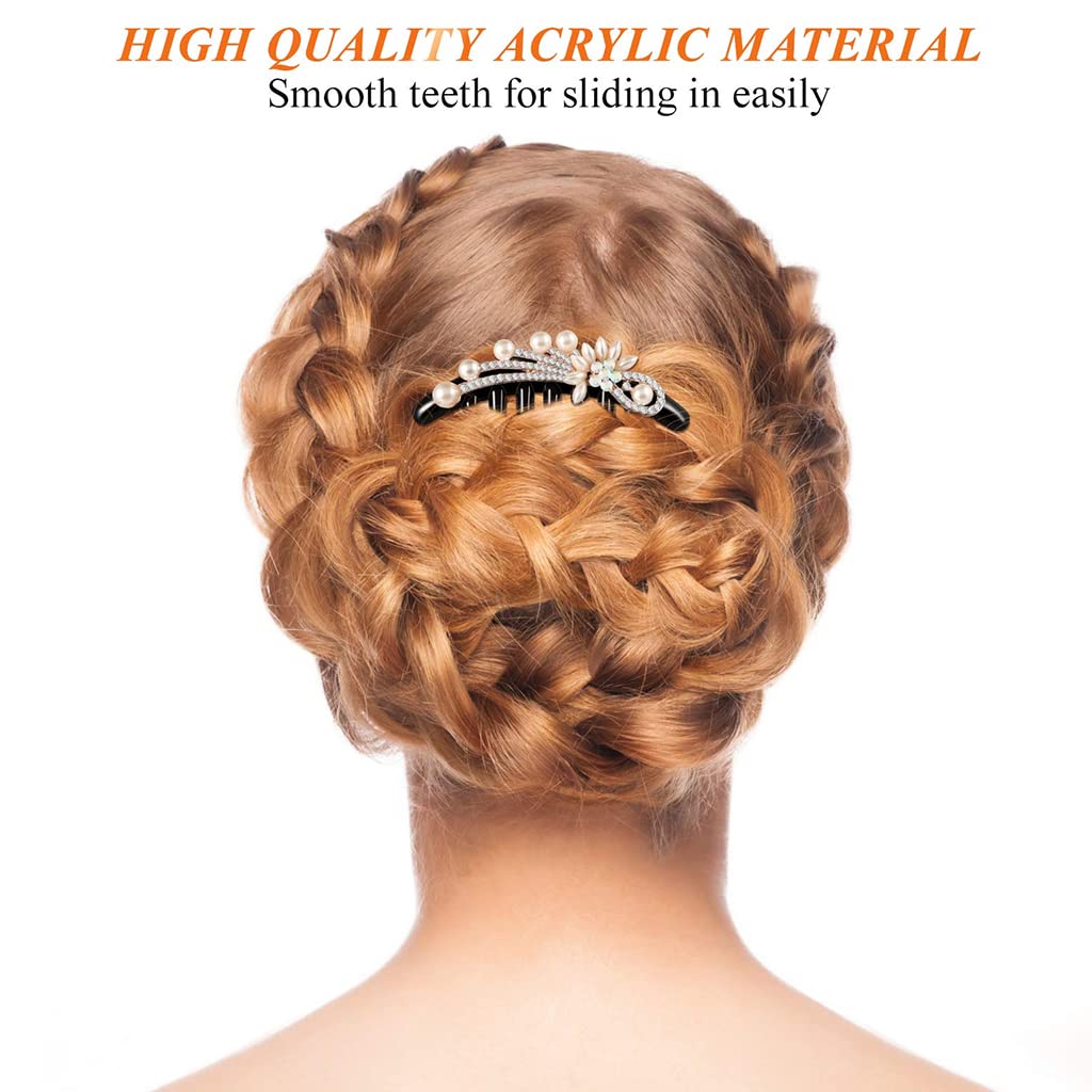 PALAY Hair Comb Clip for Women with 7 Claw Design and Rhinestone Flower | 10×9 cm Acrylic Bun Accessory