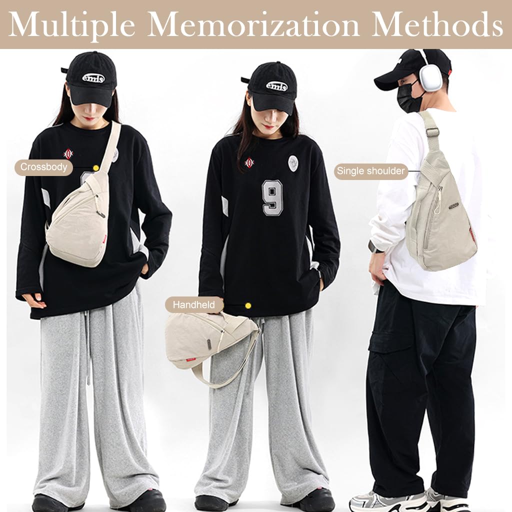 PALAY Chest Bag for Everyday Use with Zipper Pouch and Handle in Beige | Unisex Sling