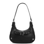 PALAY® Chic PU Shoulder Bag Handbag for Girls Women Fashion Y2K Star Rivet Charm Dainty Hobo Bag Party Evening Bag Casual Shoulder Day Bag, 21.5x5.7x11cm, Black