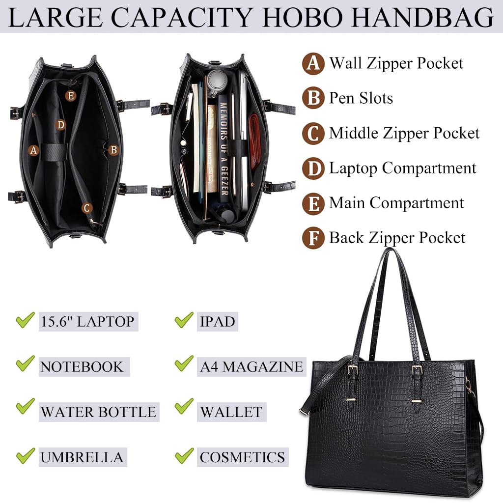 PALAY Laptop Bag for Women 15.6 Inches with Detachable Shoulder Strap and Vegan Leather Tote | Stylish Work and Travel Handbag