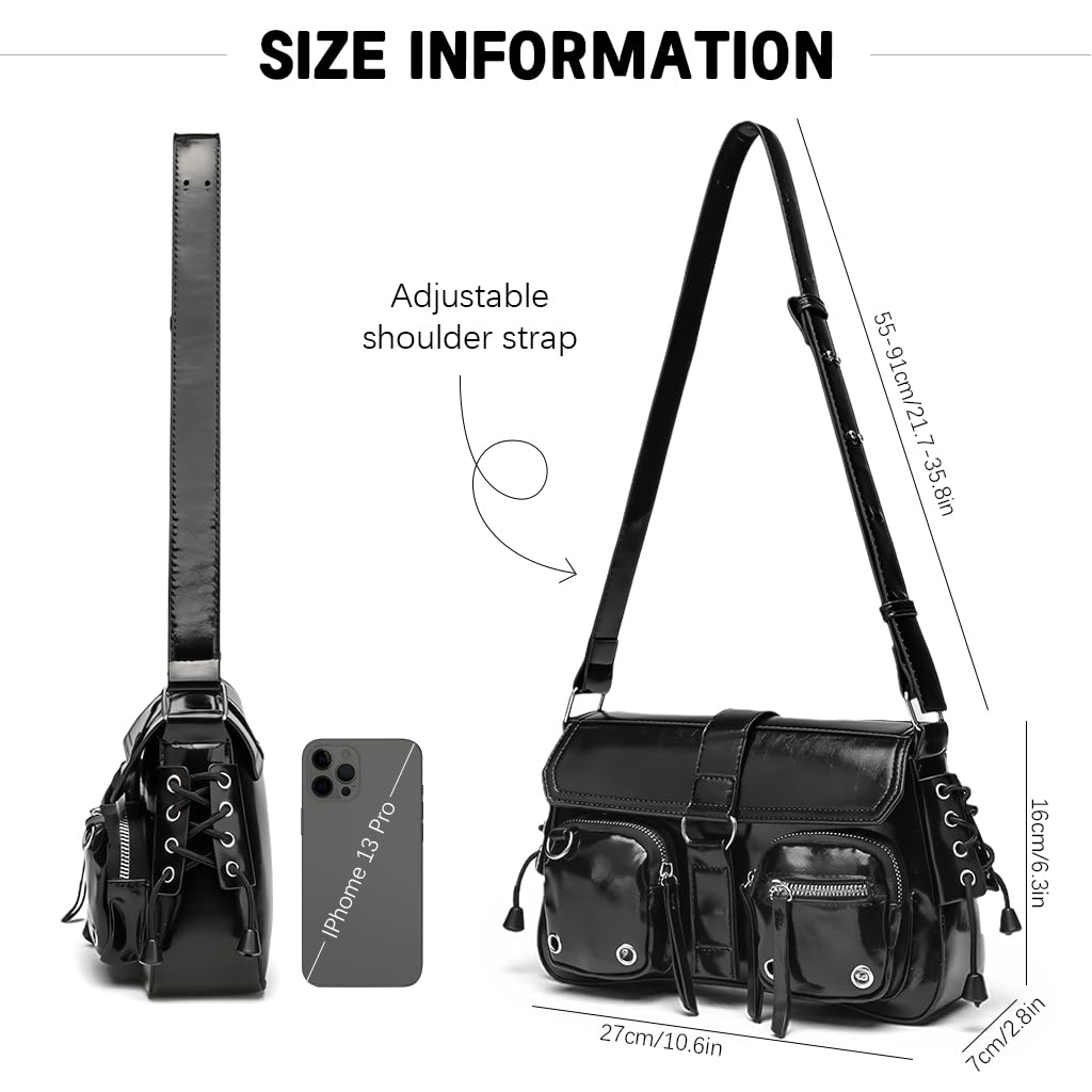 PALAY Shoulder Bag for Women 27x7x16 cm with Braided Accents and Metallic Eyelets | Black PU Hobo