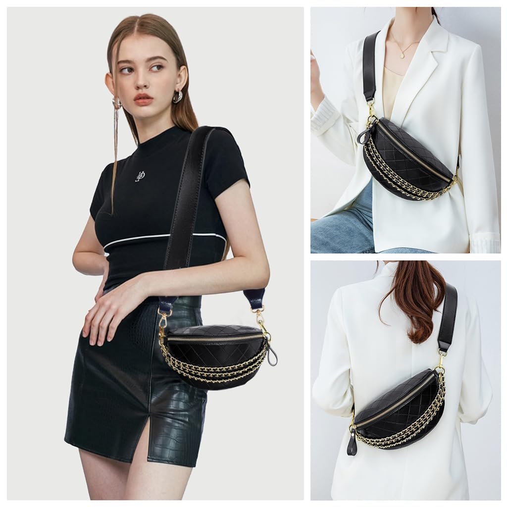 PALAY Sling Bag for Women with 24×9×14 cm Capacity and Adjustable Wide Shoulder Strap | Black PU Leather Crossbody