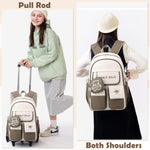 PALAY Trolley School Backpack for Kids with Wheels-Khaki