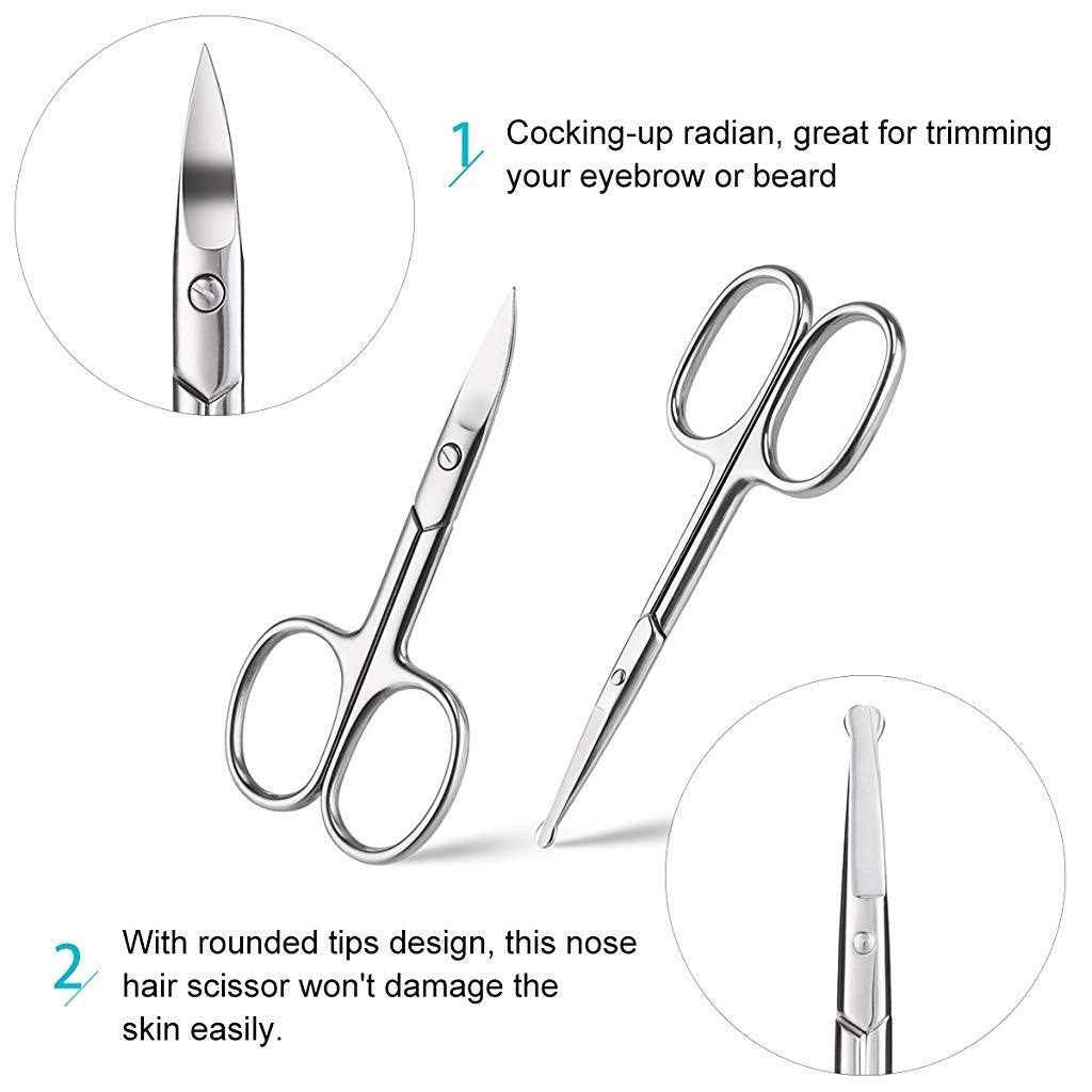 PALAY® Tijeras de Bello Facial Curvo y Redondeado para Hombres y Mujer, Tijeras para Cortar El Pelo de La Nariz, de La Barba, para Orejas, Nariz con La Tijera Chata Acero Inoxidable Profesional