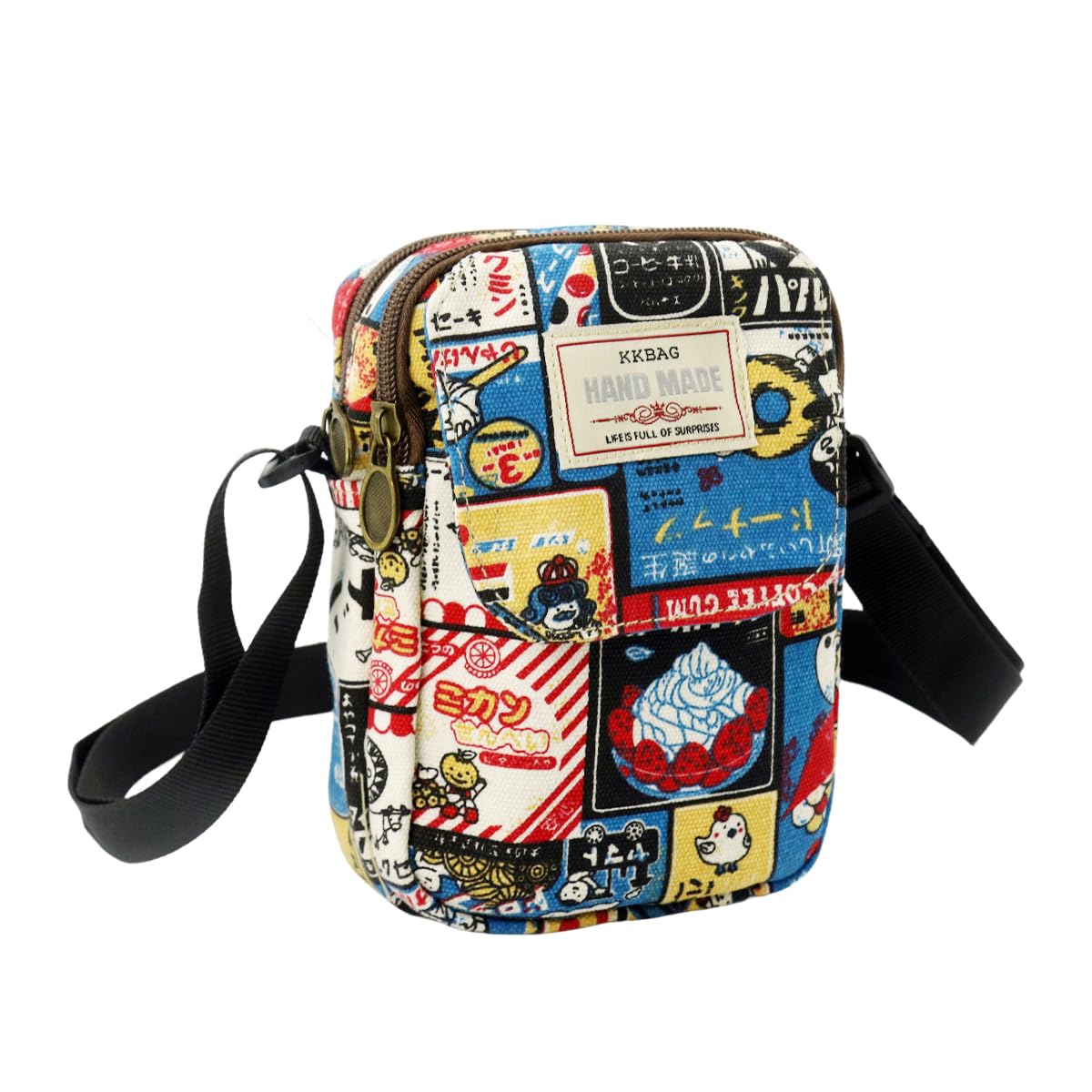 PALAY Cute Canvas Phone Sling Bag for Daily Use with 12x6x17 cm Multi Pocket Design | Vintage Cartoon Print Crossbody Pouch