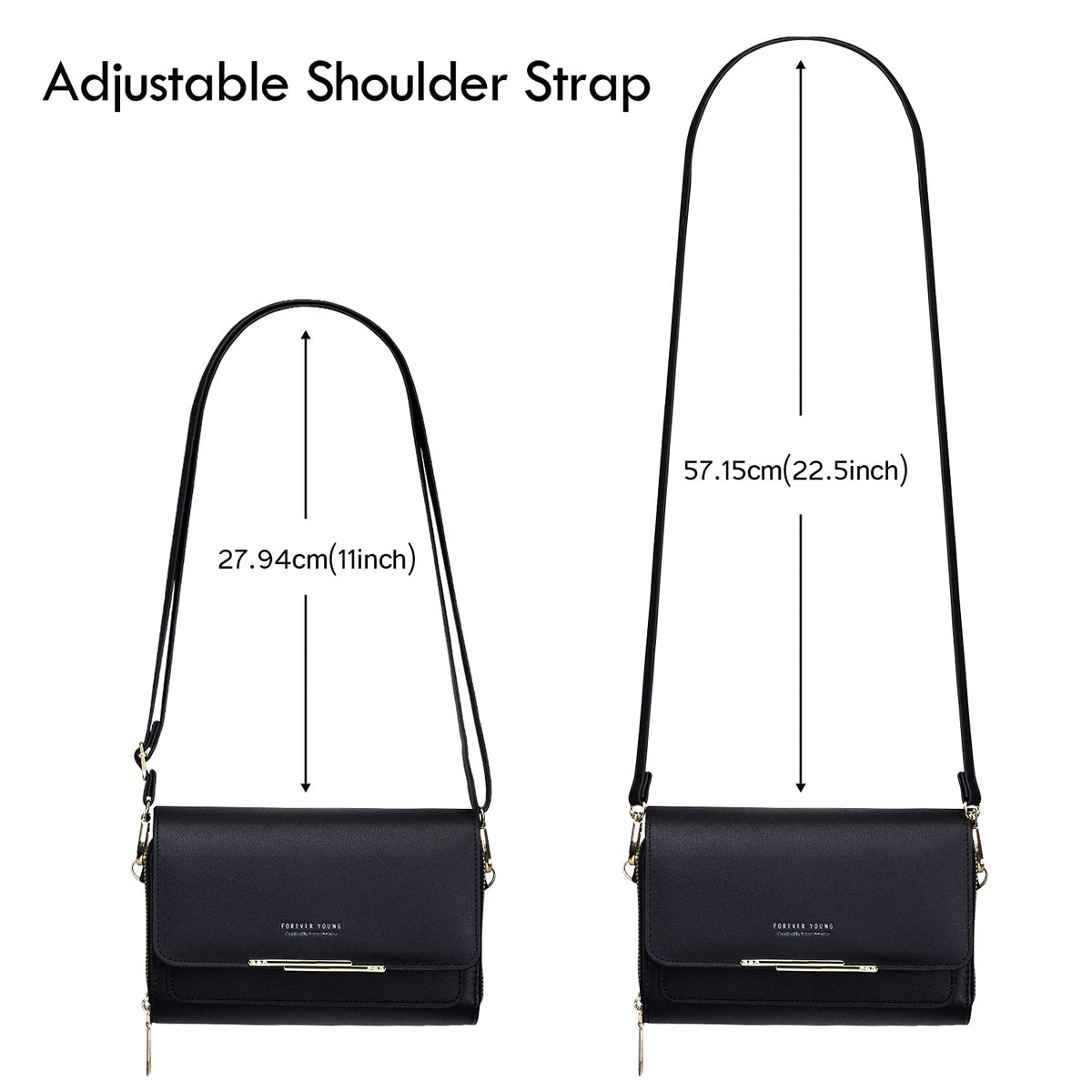 PALAY Crossbody Bag for Women featuring Double Layer Zipper 7.6×4.8×2 in Black PU | Adjustable Strap Purse