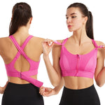 PALAY Sports Bra for Women with Front Zip Racerback Support and Pink Polyester Fabric