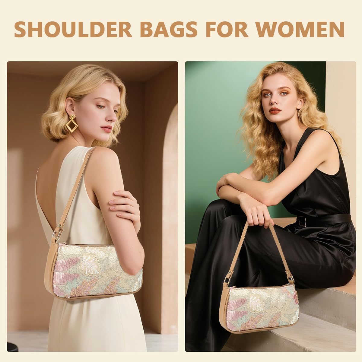 PALAY Shoulder Bag for Women with Beaded Floral Sequin Design 28x6x15cm | Elegant Evening Handbag