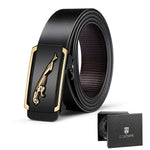 PALAY® Leather Belt Auto Adjustable with Lock Buckle for Men,Fashion Golden Leopard Pattern Design,Long 130cm