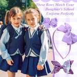 PALAY Hair Clips Set of 15 for Girls featuring Sequin Bows and Purple Headbands | School and Party Accessories