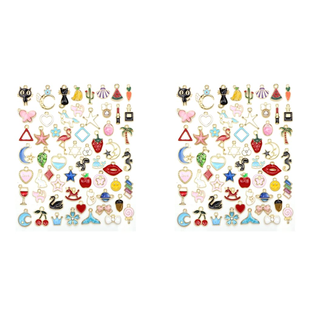 PALAY Charms for Bracelet Making featuring Gold Plated Enamel Animal Moon Star Designs 120PCS