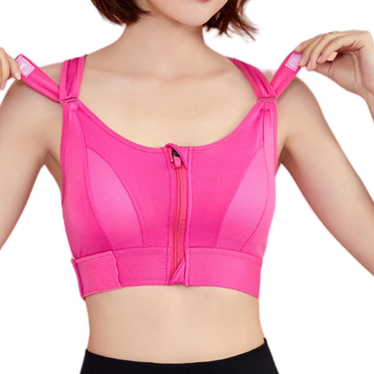 PALAY® Sports Bra Women Zip-up Sports Bra for High-impact Activities One Piece Breast Pads Adjustable Sports Bra Fashion RacerbackSports Bra for Running, Cycling, Aerobics, Boxing, L, Pink