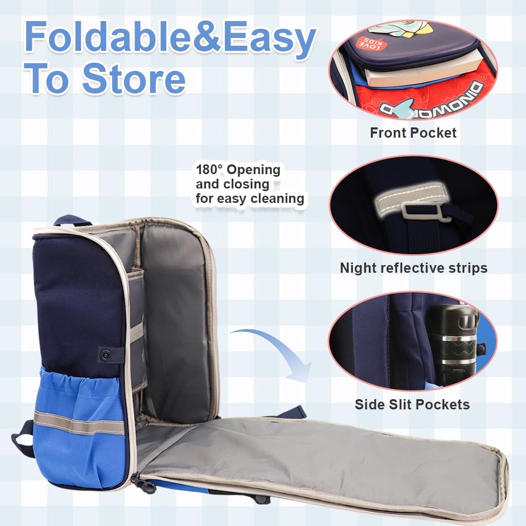 PALAY Dinosaur Cartoon School Backpack for Students 27x17x39cm with Dual Zippers and Padded Straps | Blue Bag for Girls 6-12 Years