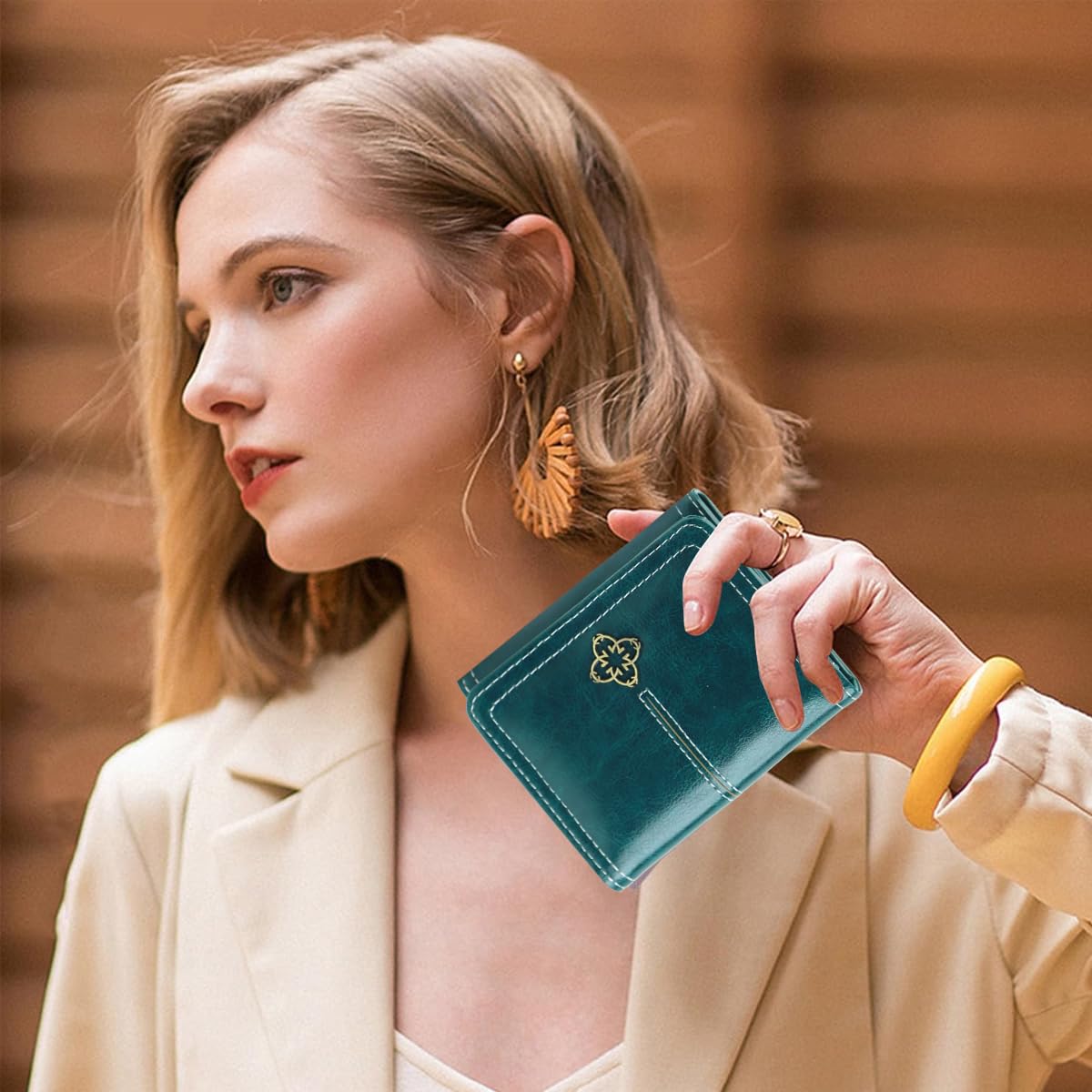 PALAY Small Wallet for Women with 8 Card Slots and RFID Blocking | Vintage Turquoise PU Leather Trifold Purse