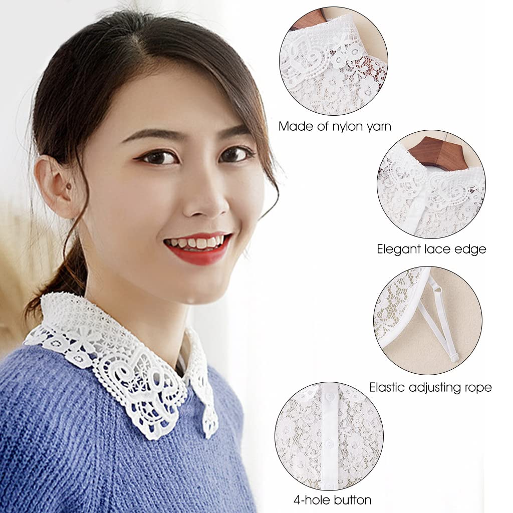 PALAY Fake Collars Shirts for Women with 4 Button Classic Style and Adjustable Straps | White & Black Lace Detachable Half Shirt