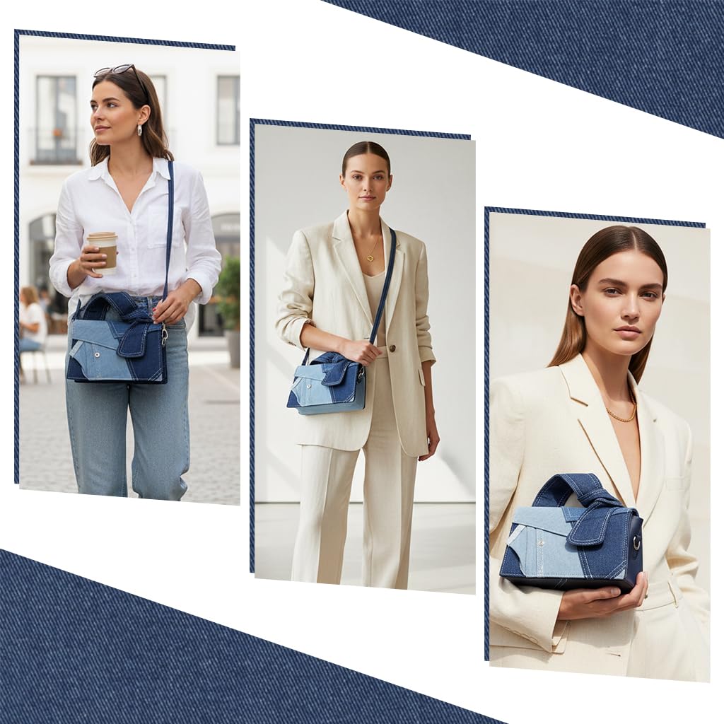 PALAY Crossbody Bags for Women with Patchwork Denim and Top Handle | Casual Shoulder Purse