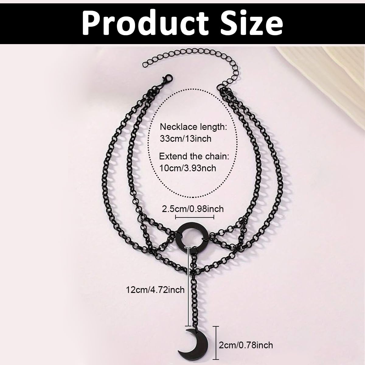 PALAY® Girls Choker Necklace Crescent Pendent Gothic Style Choker Necklace Black Alloy Choker Necklace Adjustable Necklace for Girls Women Chic Girls Choker Necklace