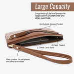 PALAY Women's Wristlet Clutch Wallet with Zipper Pouches and Hand Strap | PU Brown 18.7x11cm