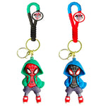 PALAY® 2 Pcs Cartoon Keychain Keyring Fashion Couple KeychainsMiles Spider Man Silicone Keychain Metal Keyring Backpack Charm Bag Charm Pendent, Green & Blue