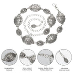 PALAY Waist Chain for Women for Saree featuring Metal Concho Disks Silvercolor 3 PCS | Adjustable Boho Hip Belt