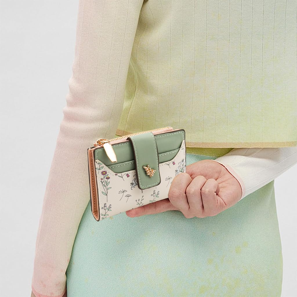 PALAY Small Wallet for Women with 9.2 x 11.5 cm Compact Design and Snap Button Closure | Floral PU Leather Purse with Card Slots and Coin Pocket