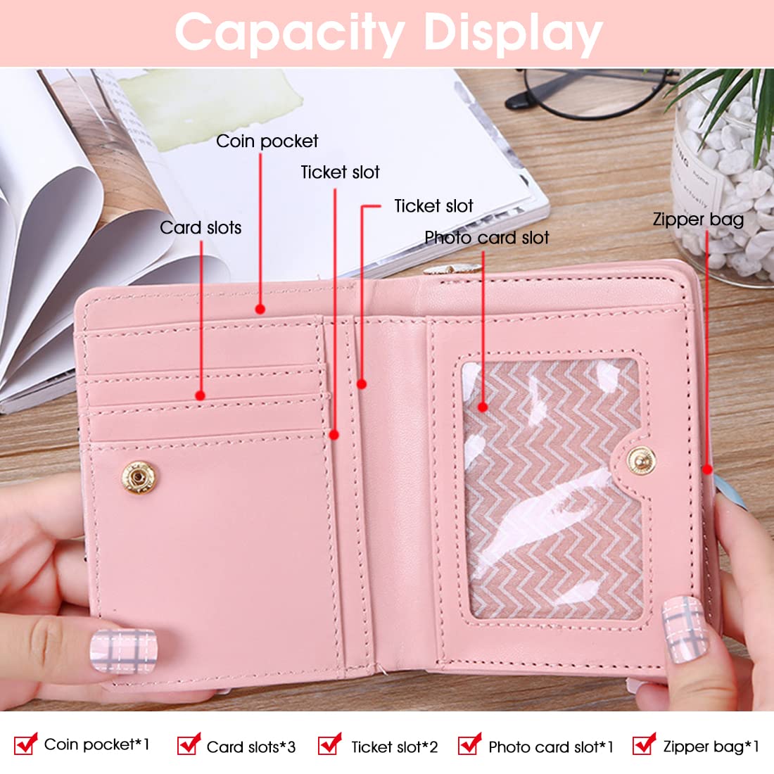 PALAY® Small Wallets for Women Stylish Latest PU Leather Coins Zipper Pocket Handbags Purse for Girls with Rabbit-Shaped Metal Tassels Pendant Purse (Black)