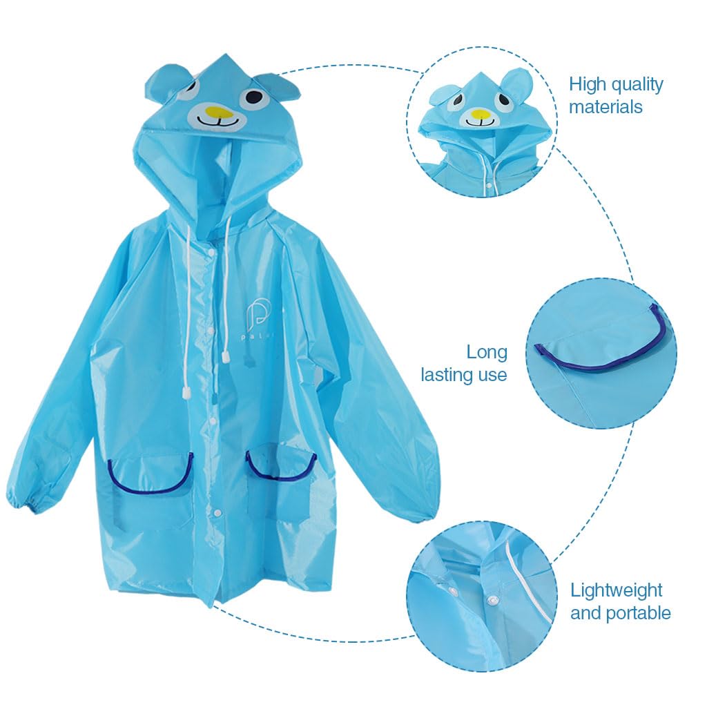 PALAY Raincoat for Kids with Hood and Pockets Polyester Ponchos 3 PCS | Cute for 3–7 Years