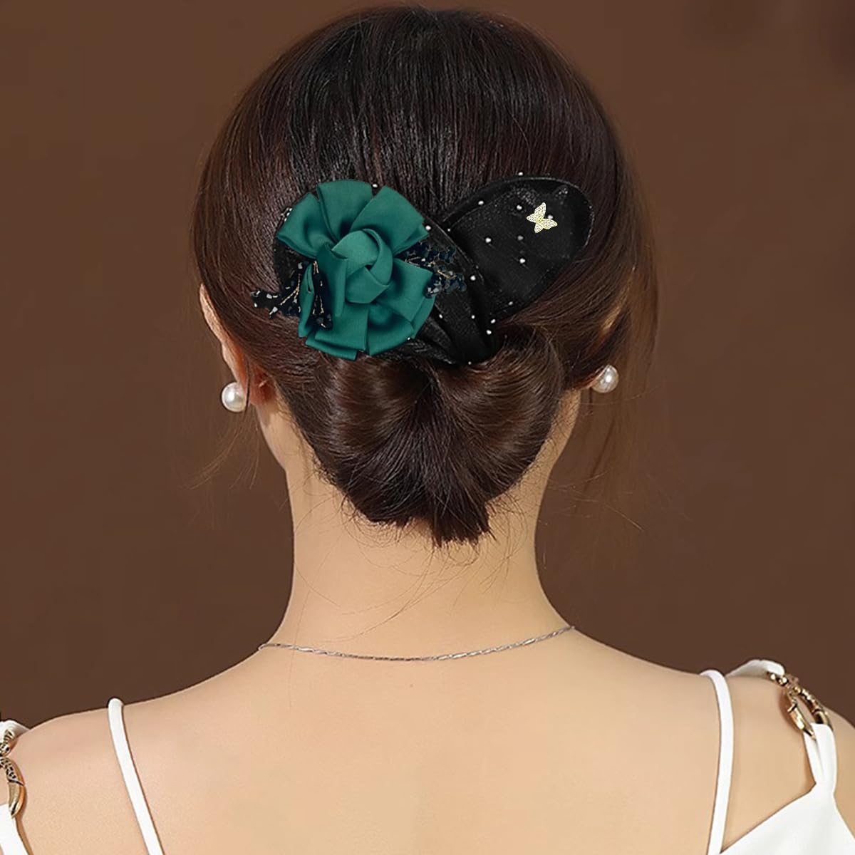 PALAY® Hair Buns for Women Floral Magic Bun Maker for Hair Bun Accessories Pearl French Hair Bun Clips Elegant Hairstyle Twist Juda Hair Accessories for Women, Girls - Green