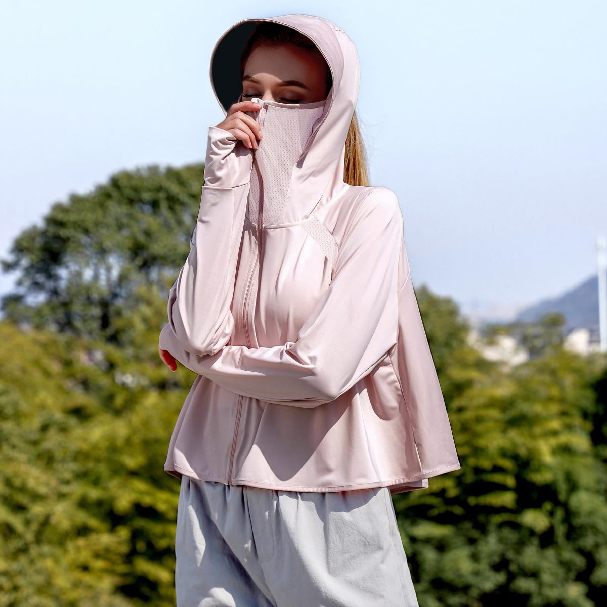 PALAY Women's Sun Protection Jacket with SPF 50+ Wide Brim Hat and Face Mask | Lightweight Nylon Outdoor Hoodie