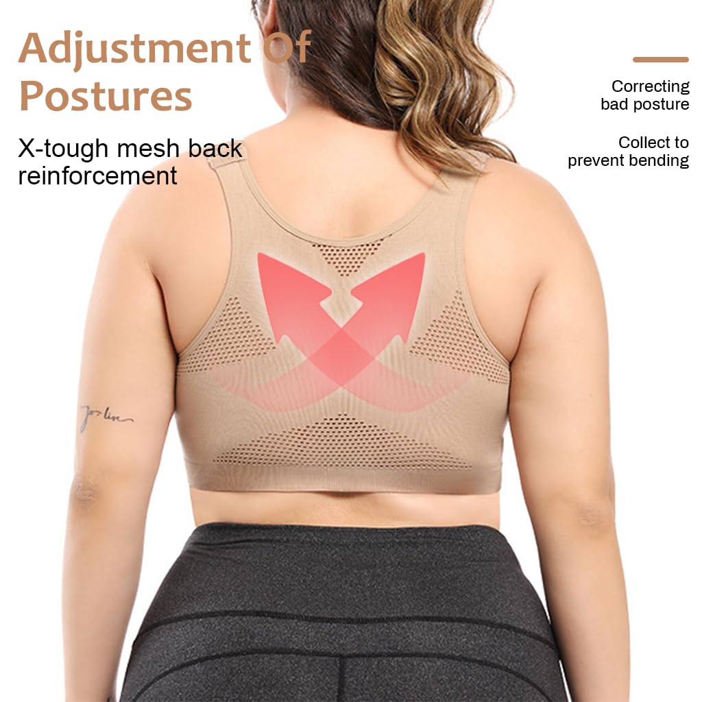 PALAY Zip Front Sports Bra for Women with Adjustable Front and Shoulder Buckles | Breathable Nylon Plus Size Support 80–85 cm