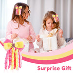 PALAY Ribbon Bow Hair Clips for Girls with Curly Tails in Pink and Golden | 2 Pcs Set