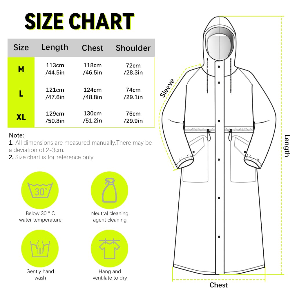 PALAY Women Raincoat for Outdoor Riding with 113cm Length and 3-in-1 Hood EVA Waterproof