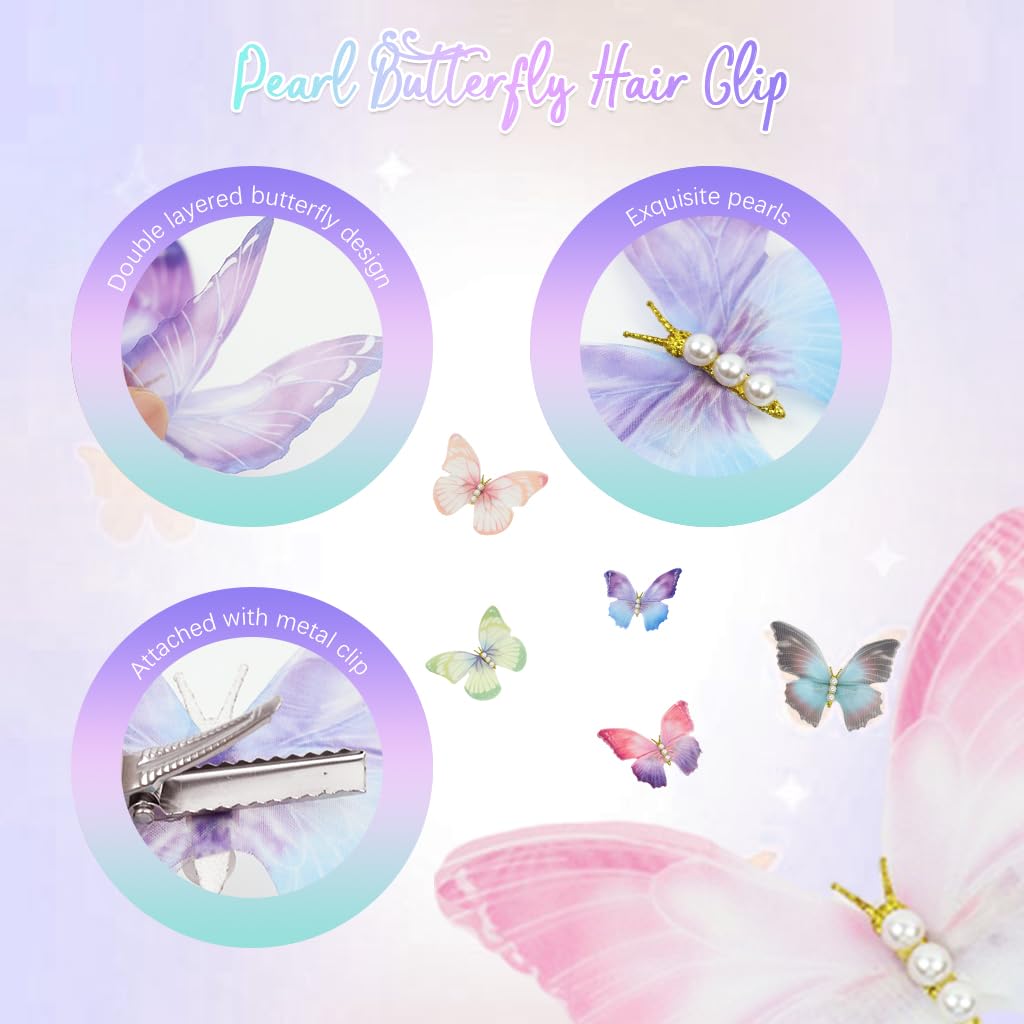 PALAY Hair Clips Set featuring 14 Pcs 3.54 in Pearl Butterfly Design for Girls and Women