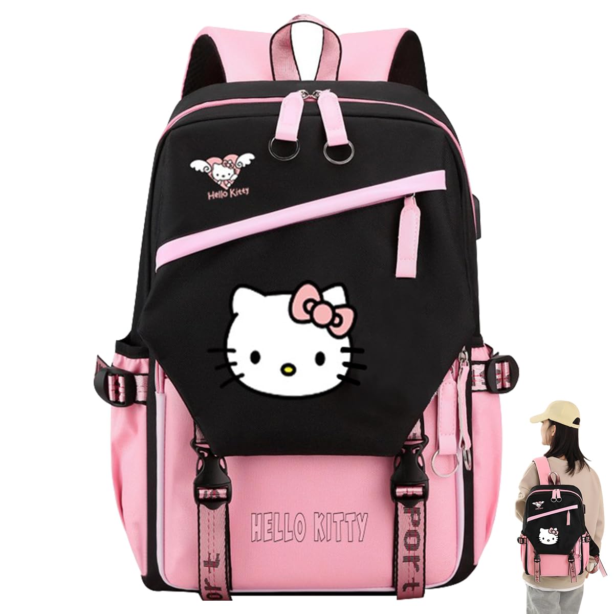 PALAY Hello Kitty Laptop Backpack for Teen Girls with USB Port Palay PALAY Hello Kitty Laptop Backpack for Teen Girls with USB Port Palay