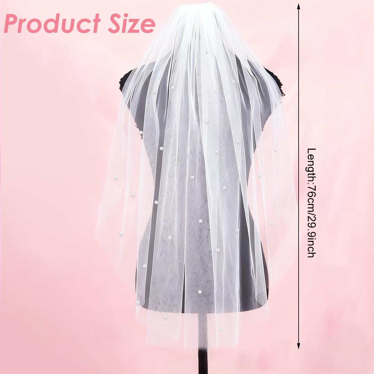 PALAY Bridal Veil for Brides featuring White Short Design with Pearl and Rhinestone Detail