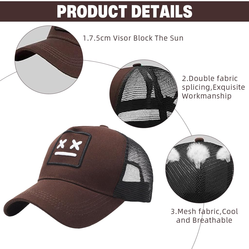 GUSTAVE® Cap for Men, Fashion Embroidered Baseball Hat with Breathable Mesh, Adjustable Fit, Superior Sun Protection, Durable Brown Outdoor Sports Casual Wear