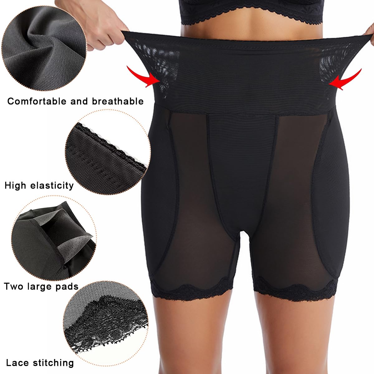 PALAY Hip Pads for Women with 2 Insert Pads and High Waist Dacron Shapewear 70cm Black