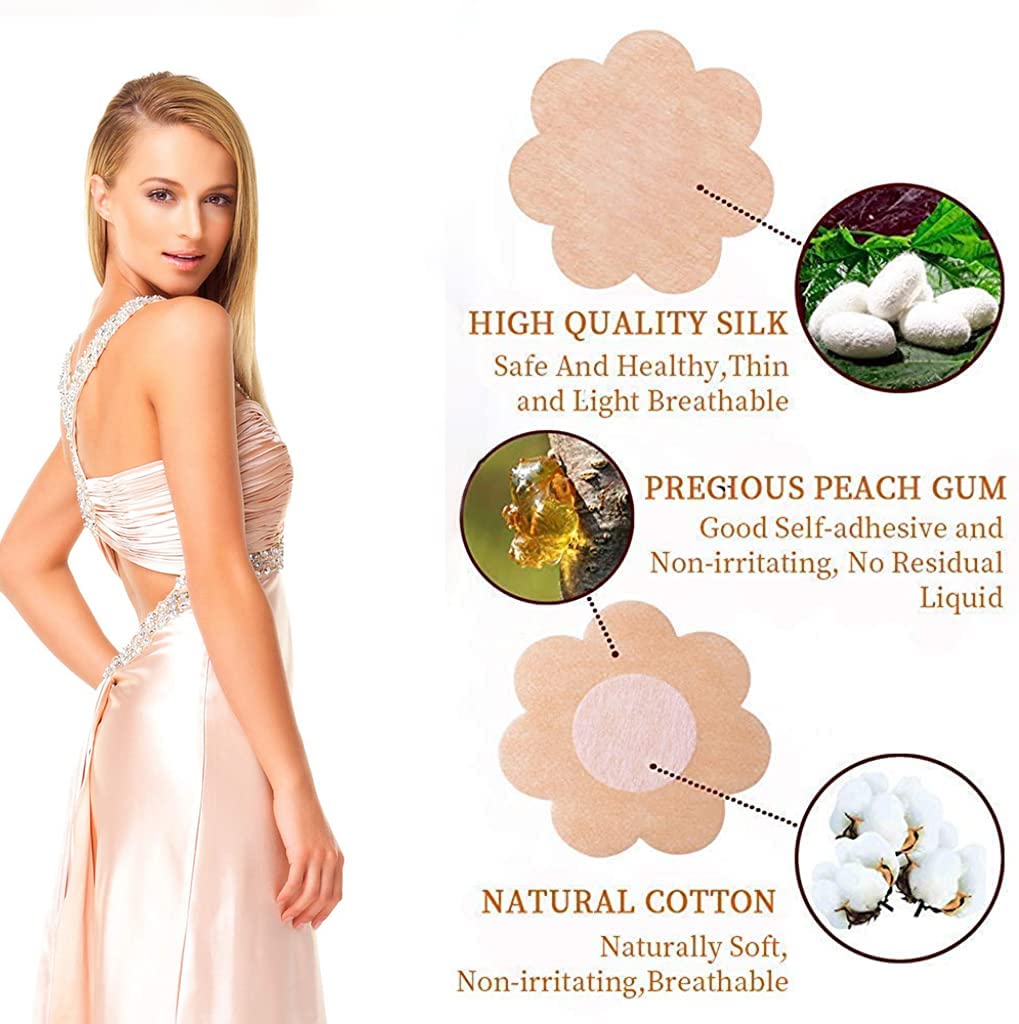 PALAY® Petal Backless Nipple Cover Set with Breast Petals Disposable Adhesive Bra for A-E Cup Large Breast, Breathable Breast Lift Tape Athletic Tape-10 Pcs