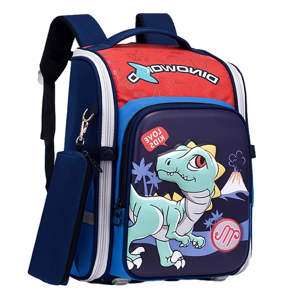 PALAY Dinosaur Cartoon School Backpack for Students 27x17x39cm with Dual Zippers and Padded Straps | Blue Bag for Girls 6-12 Years