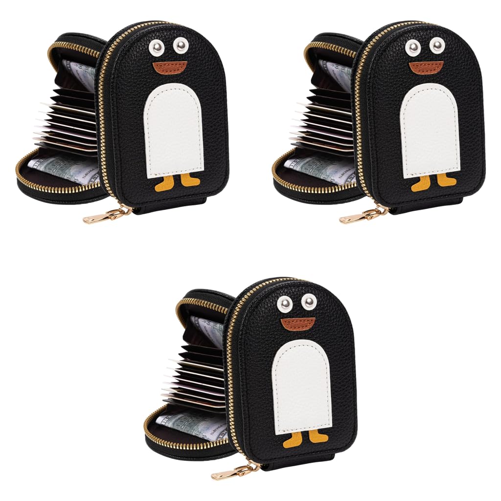 PALAY Girls Card Bag for Travel with 10 Compartments and RFID Blocking PU Penguin Design