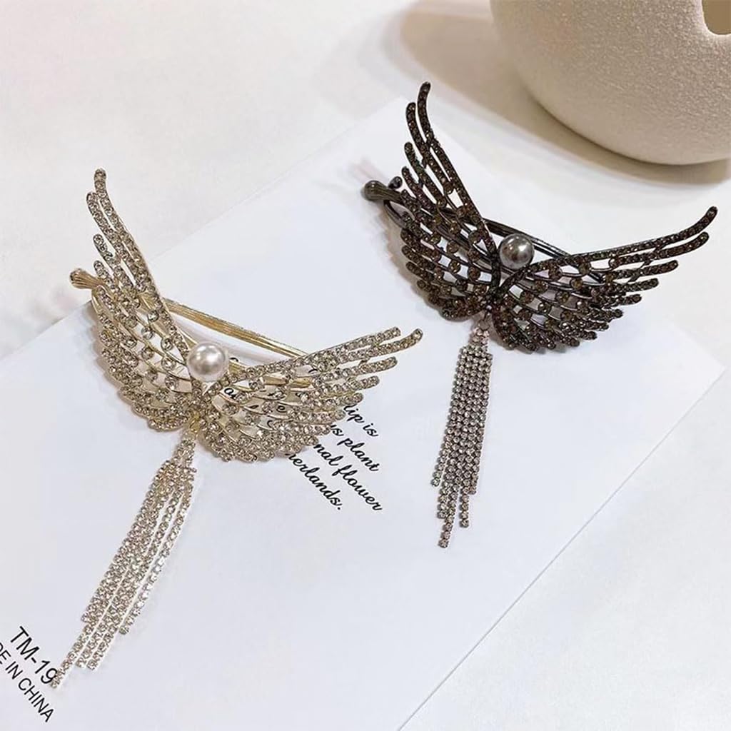 PALAY Hair Buns for Women Set of 2 with Butterfly Metal Rhinestone Tassels | Elegant Bun Maker Clips