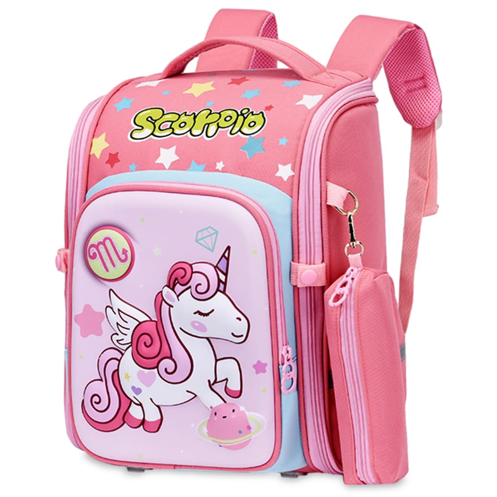 PALAY Unicorn Cartoon School Backpack for Girls with 27x17x39cm Dual Zipper Design | Ergonomic Burden‑Relief Pink Bag