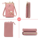 PALAY Small Crossbody Phone Bag for Women with 6 Card Slots and Smooth Zipper | Pink PU Leather 2 PCS Set